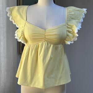 Milkmaid Babydoll Top Cotton Ruffle Sleeve Cottagecore Yellow S